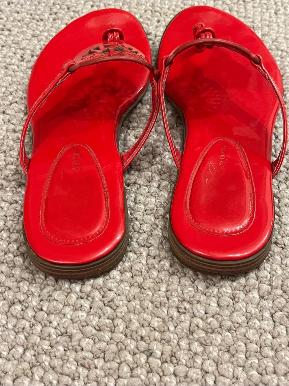 Anne Klein Red Faux Leather Thong Sandals with Cutout Logo Medallion - Picture 8 of 10